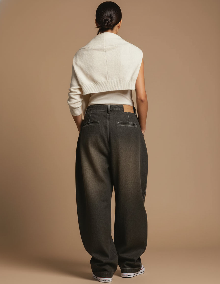 Pantalon Baggy Gris Délavé Ample Denim Streetwear Femme - Jean - vue 2