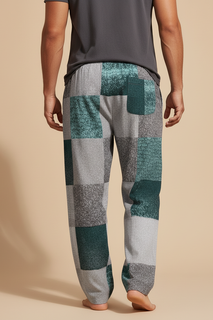 Pantalon Baggy Patchwork Géométrique Vert Gris Décontracté - Multicolore Molleton - vue 2