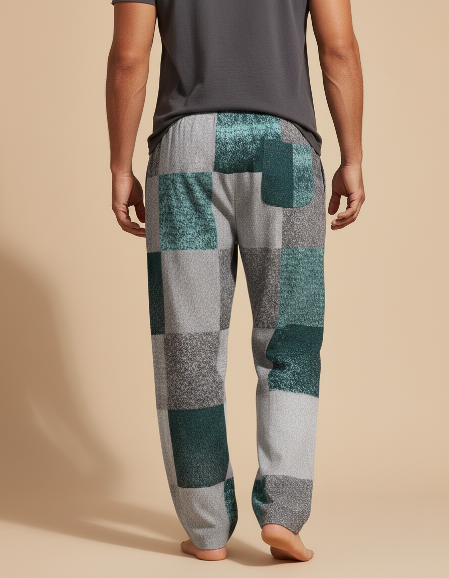 Pantalon Baggy Patchwork Géométrique Vert Gris Décontracté - Multicolore Molleton - vue 2
