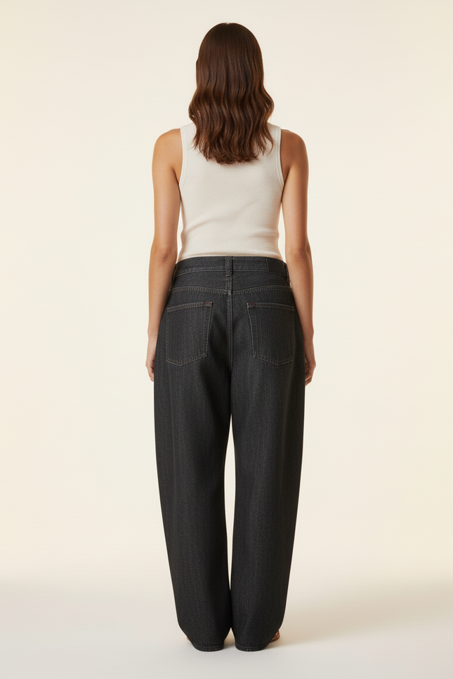 Pantalon Baggy Gris Foncé Imprimé Ample Femme - Jean - vue 2