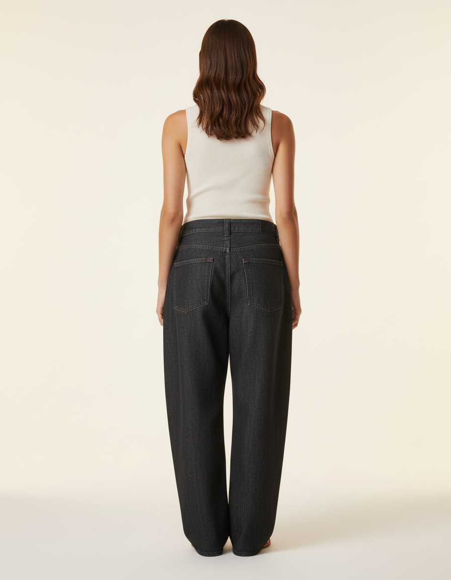 Pantalon Baggy Gris Foncé Imprimé Ample Femme - Jean - vue 2
