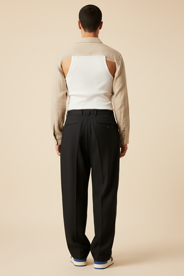 Pantalon Baggy Noir Ample Zippé Décontracté Homme - Gabardine - vue 2