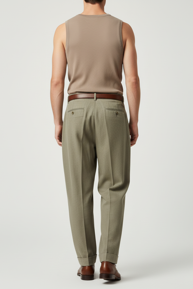 Pantalon Baggy Vert Plissé Ample Décontracté Homme - Kaki Laine - vue 2