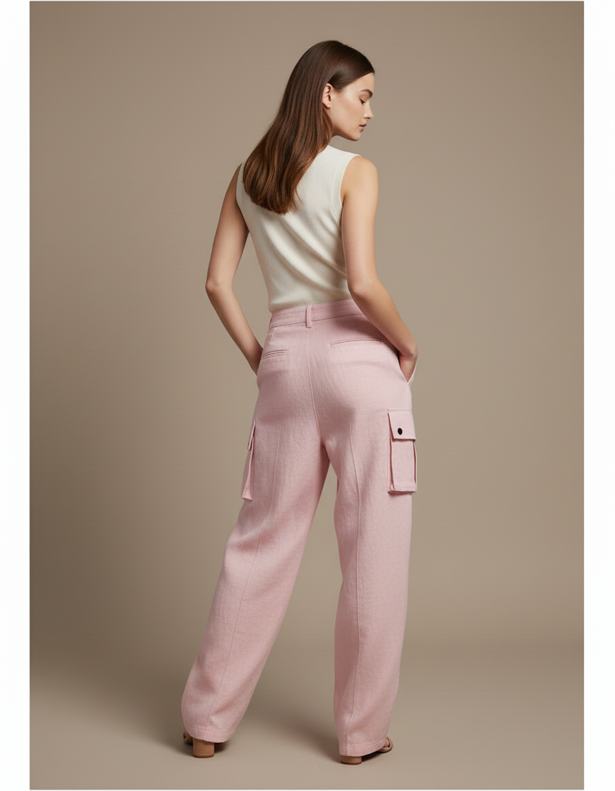 Pantalon Baggy Rose Cargo Ample Femme Chic - Lin - vue 2
