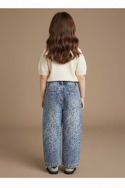 Pantalon Baggy Léopard Denim Ample Fille - Imprimé Jean - vue 2