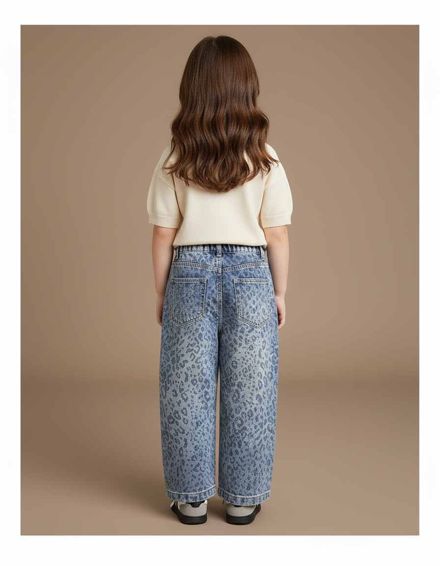 Pantalon Baggy Léopard Denim Ample Fille - Imprimé Jean - vue 2