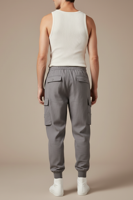Pantalon Baggy Gris Cargo Ample Cordon Homme - Toile - vue 2