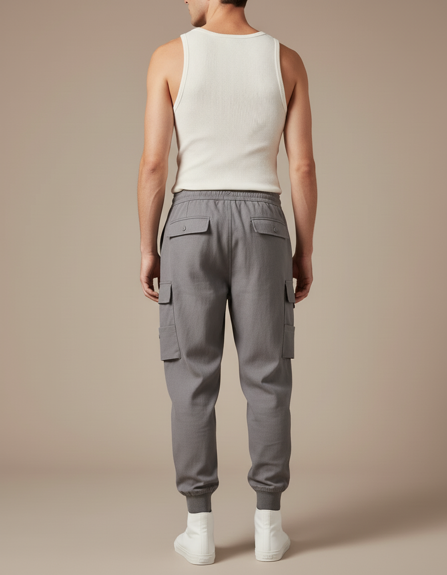 Pantalon Baggy Gris Cargo Ample Cordon Homme - Toile - vue 2