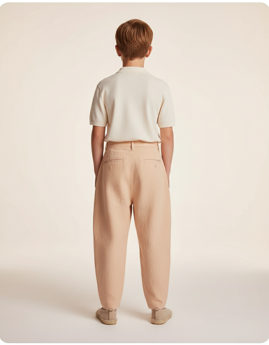 Pantalon Baggy Pli Lin Ample Garçon Pêche - Orange - vue 2