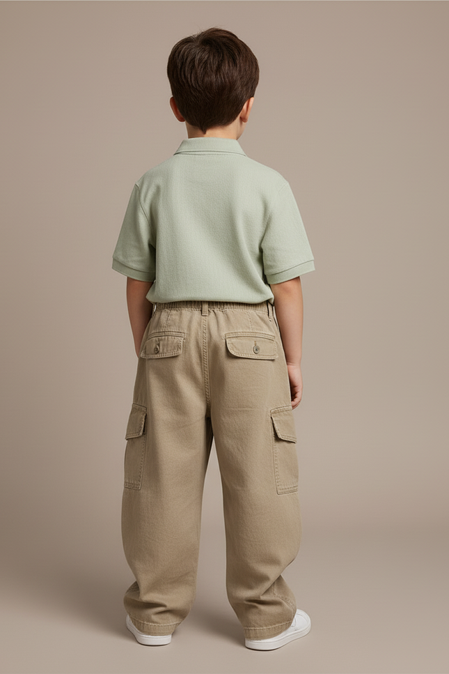Pantalon Baggy Cargo Beige Décontracté Ample Garçon - Kaki Toile - vue 2