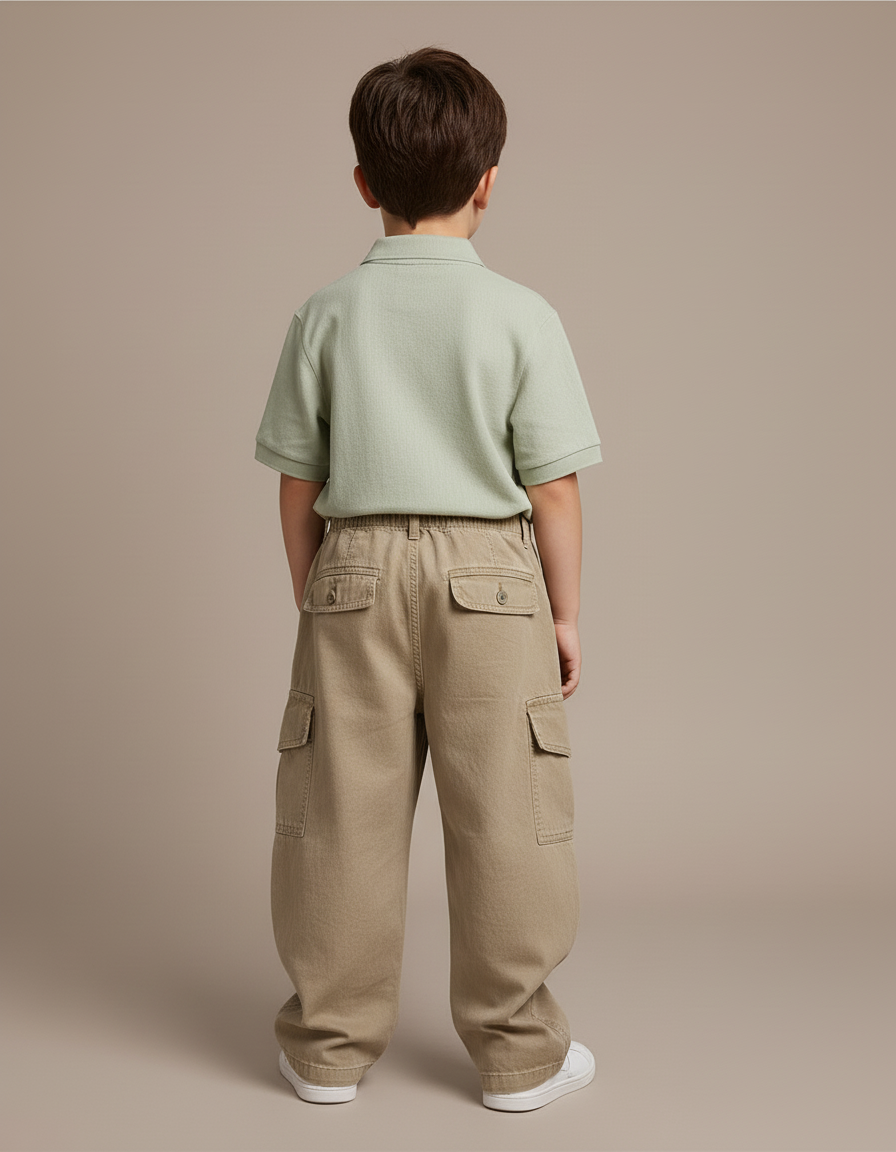 Pantalon Baggy Cargo Beige Décontracté Ample Garçon - Kaki Toile - vue 2