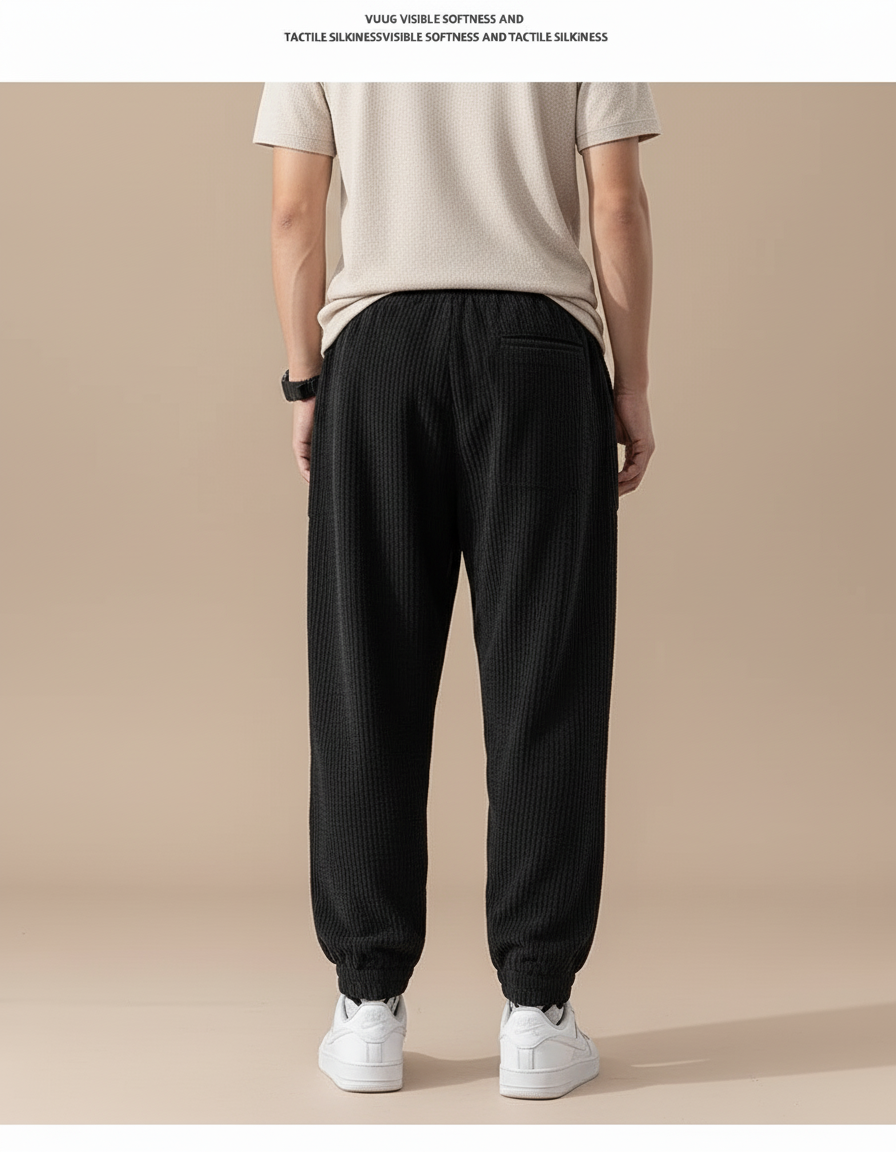 Pantalon Baggy Noir Velours Côtelé Ample Homme - Cordé - vue 2