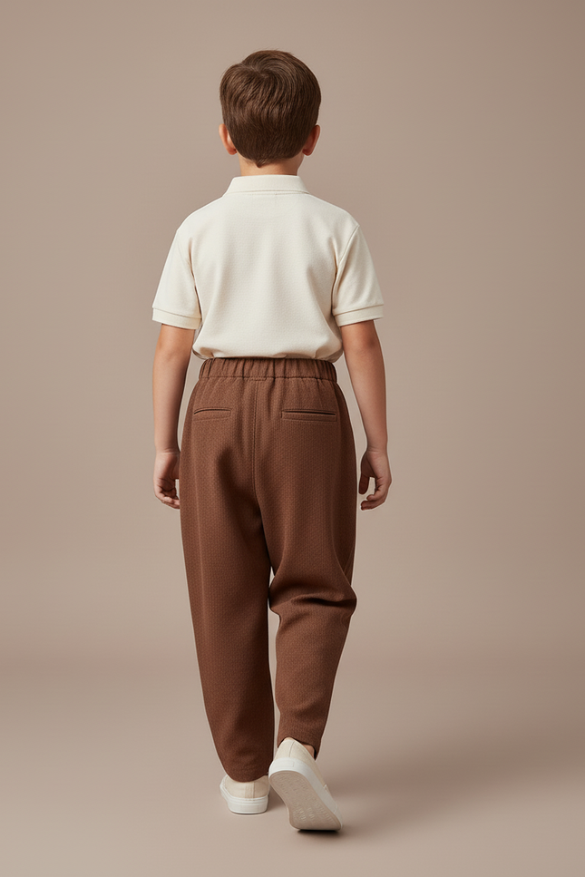Pantalon Baggy Marron Ample Garçon Décontracté - Tweed - vue 2