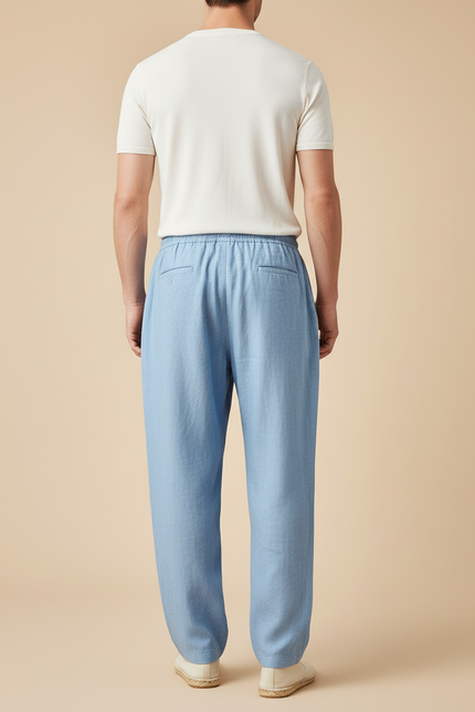 Pantalon Baggy Bleu Ciel Lin Ample Cordon Décontracté - vue 2