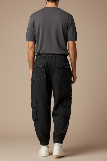 Pantalon Baggy Noir Cargo Décontracté Multi-Poches Homme - Toile - vue 2