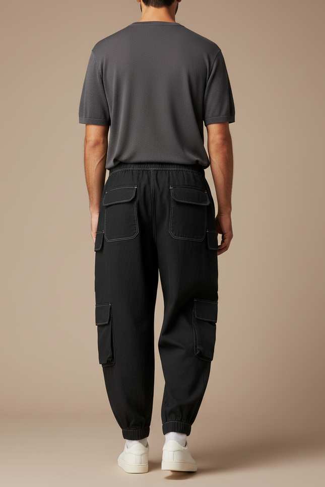 Pantalon Baggy Noir Cargo Décontracté Multi-Poches Homme - Toile - vue 2