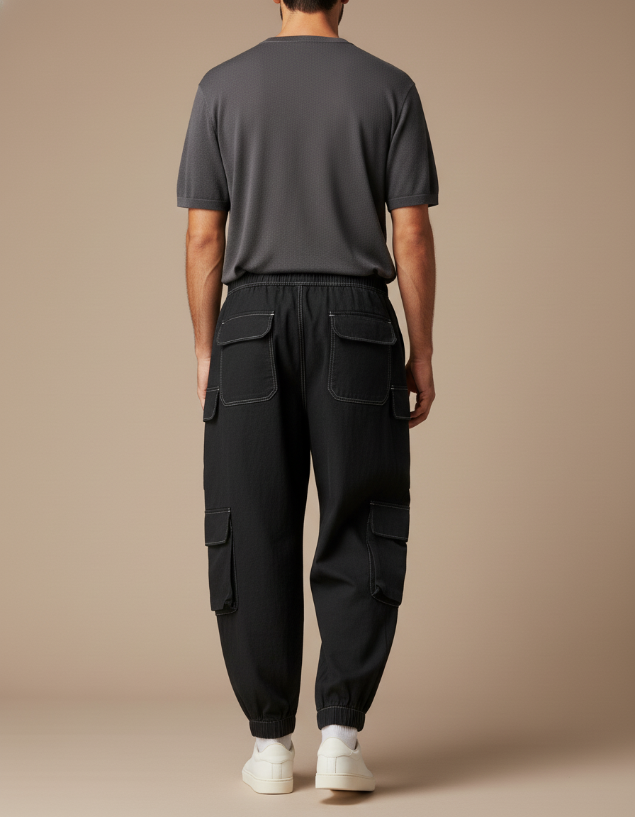 Pantalon Baggy Noir Cargo Décontracté Multi-Poches Homme - Toile - vue 2