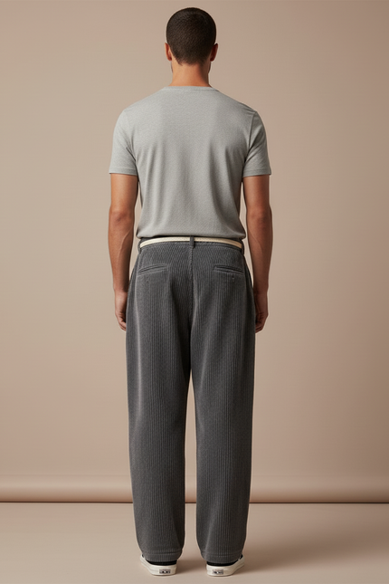 Pantalon Baggy Gris Côtelé Large Décontracté Homme - Cordé - vue 2
