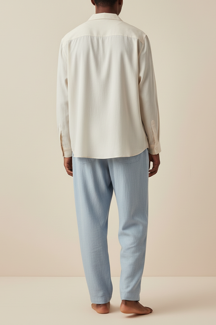 Pantalon Baggy Lin Coton Bleu Clair Fluide Décontracté - vue 2