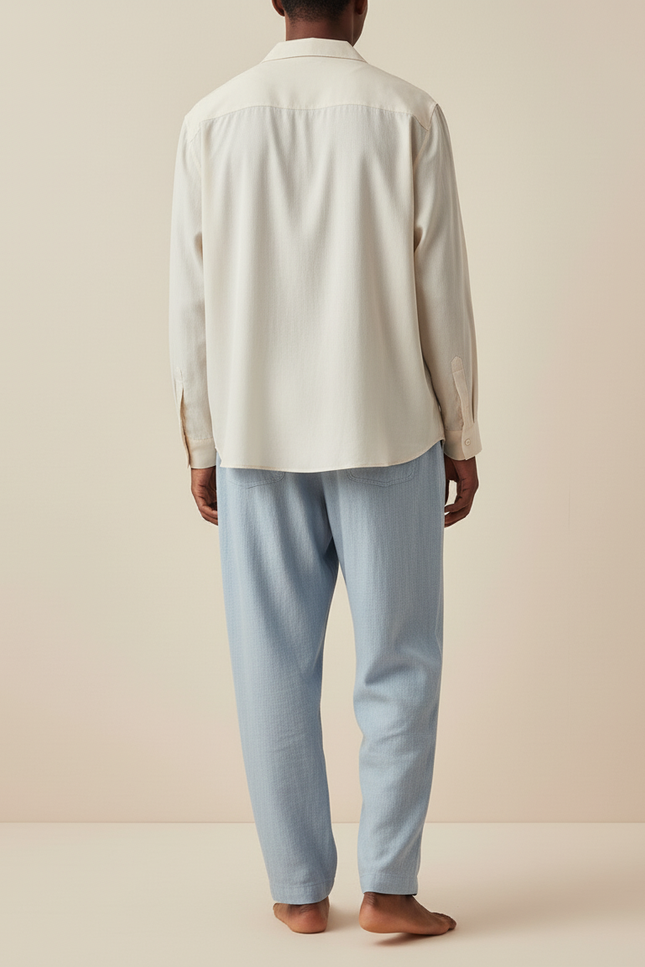 Pantalon Baggy Lin Coton Bleu Clair Fluide Décontracté - vue 2