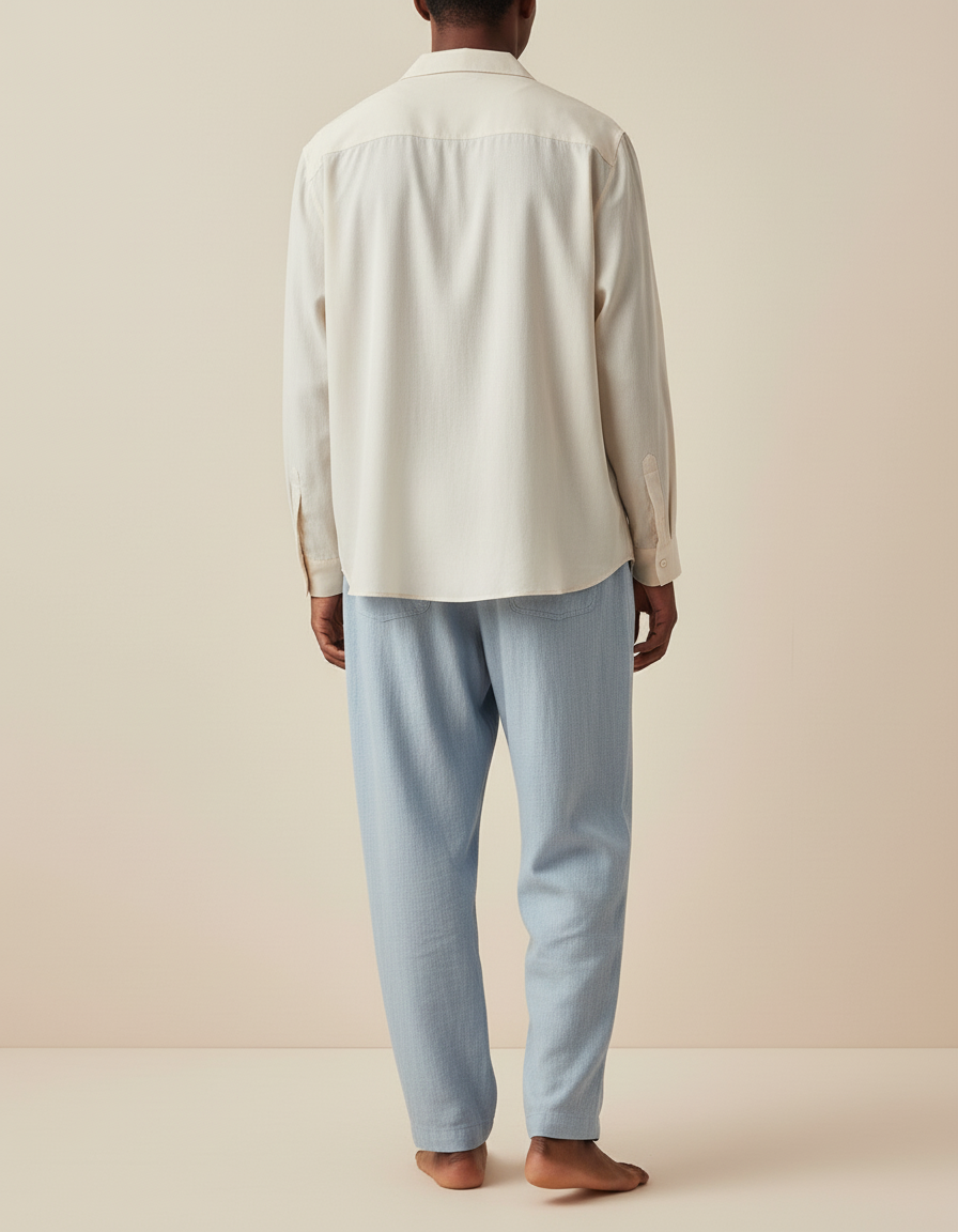 Pantalon Baggy Lin Coton Bleu Clair Fluide Décontracté - vue 2