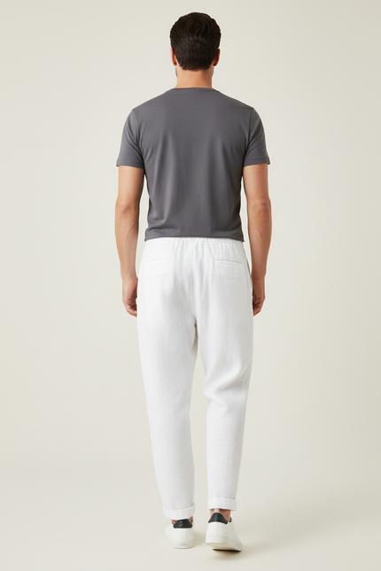 Pantalon Baggy Blanc Lin Cordon Décontracté Homme - vue 2