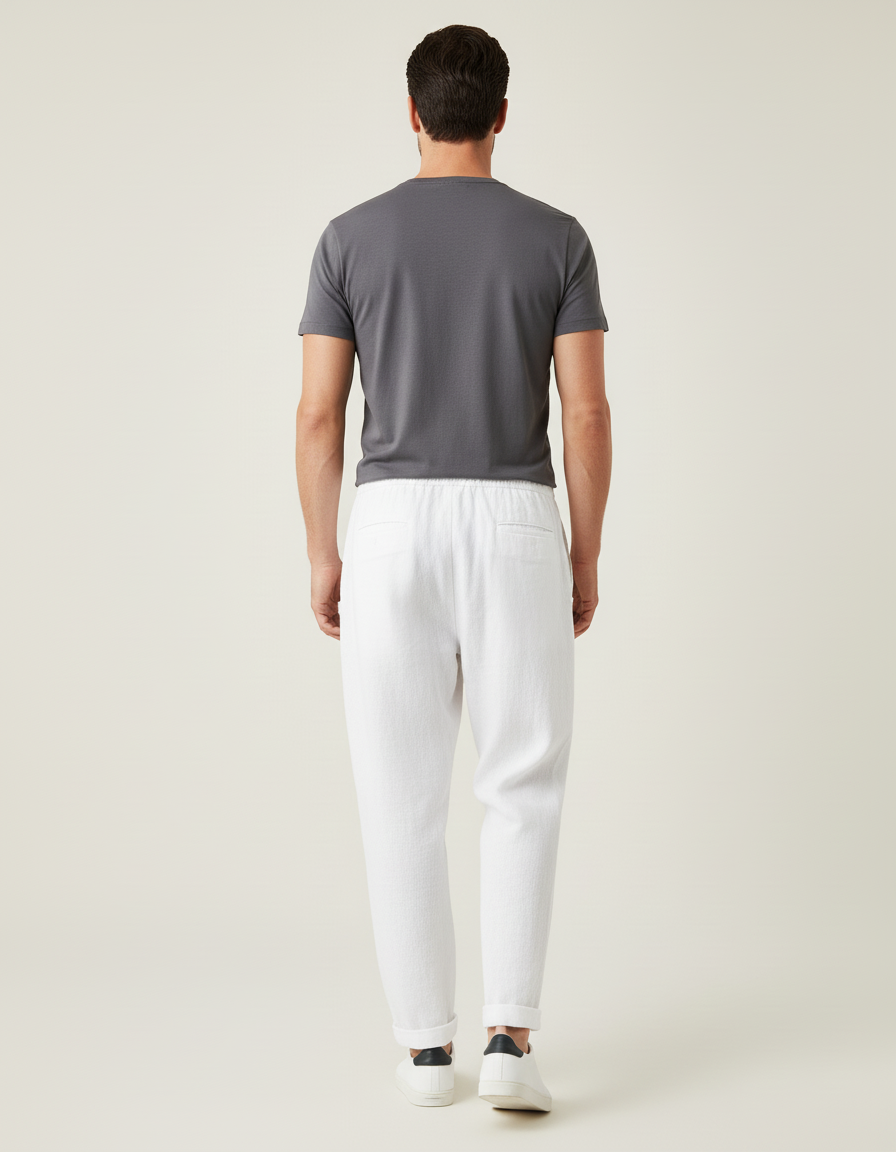 Pantalon Baggy Blanc Lin Cordon Décontracté Homme - vue 2