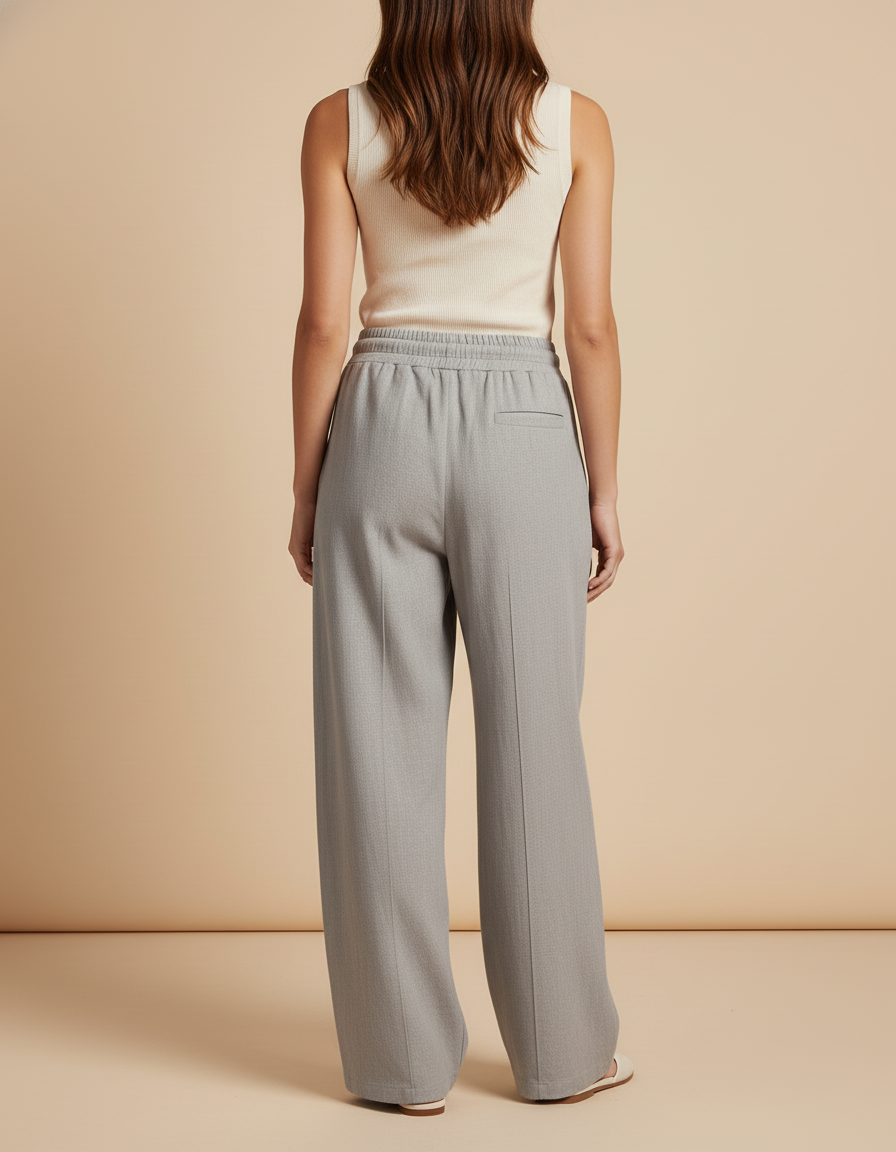 Pantalon Baggy Gris Ample Fluide Cordon Décontracté - Laine - vue 2