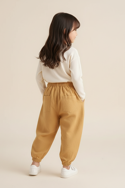 Pantalon Baggy Enfant Lin Ample Jaune Unisexe - vue 2