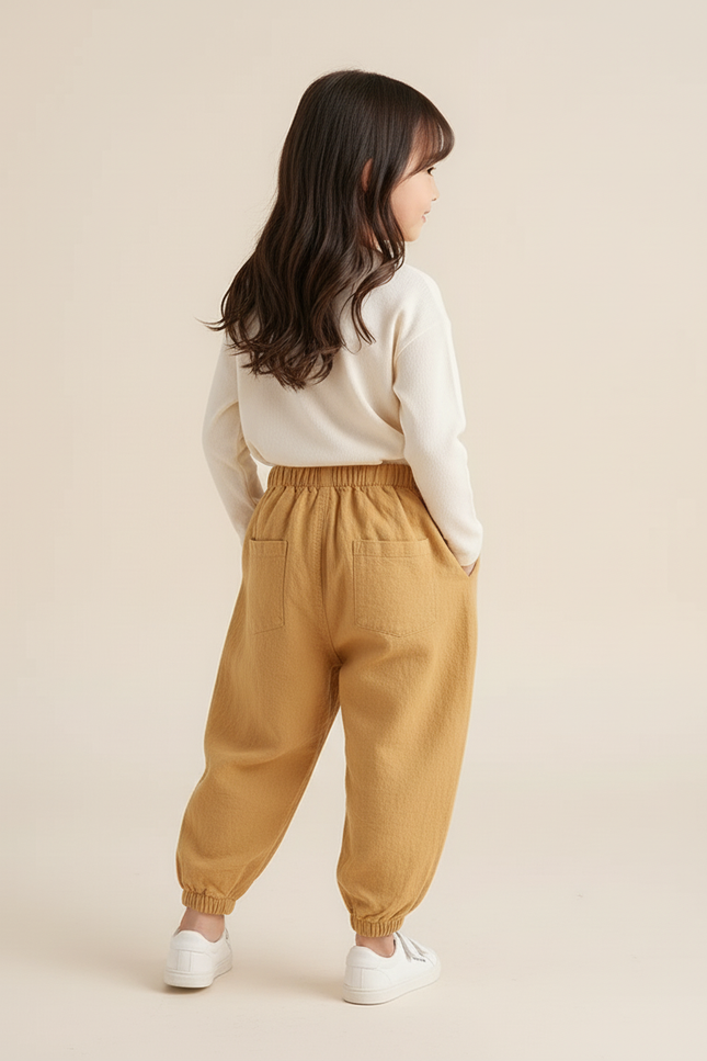 Pantalon Baggy Enfant Lin Ample Jaune Unisexe - vue 2