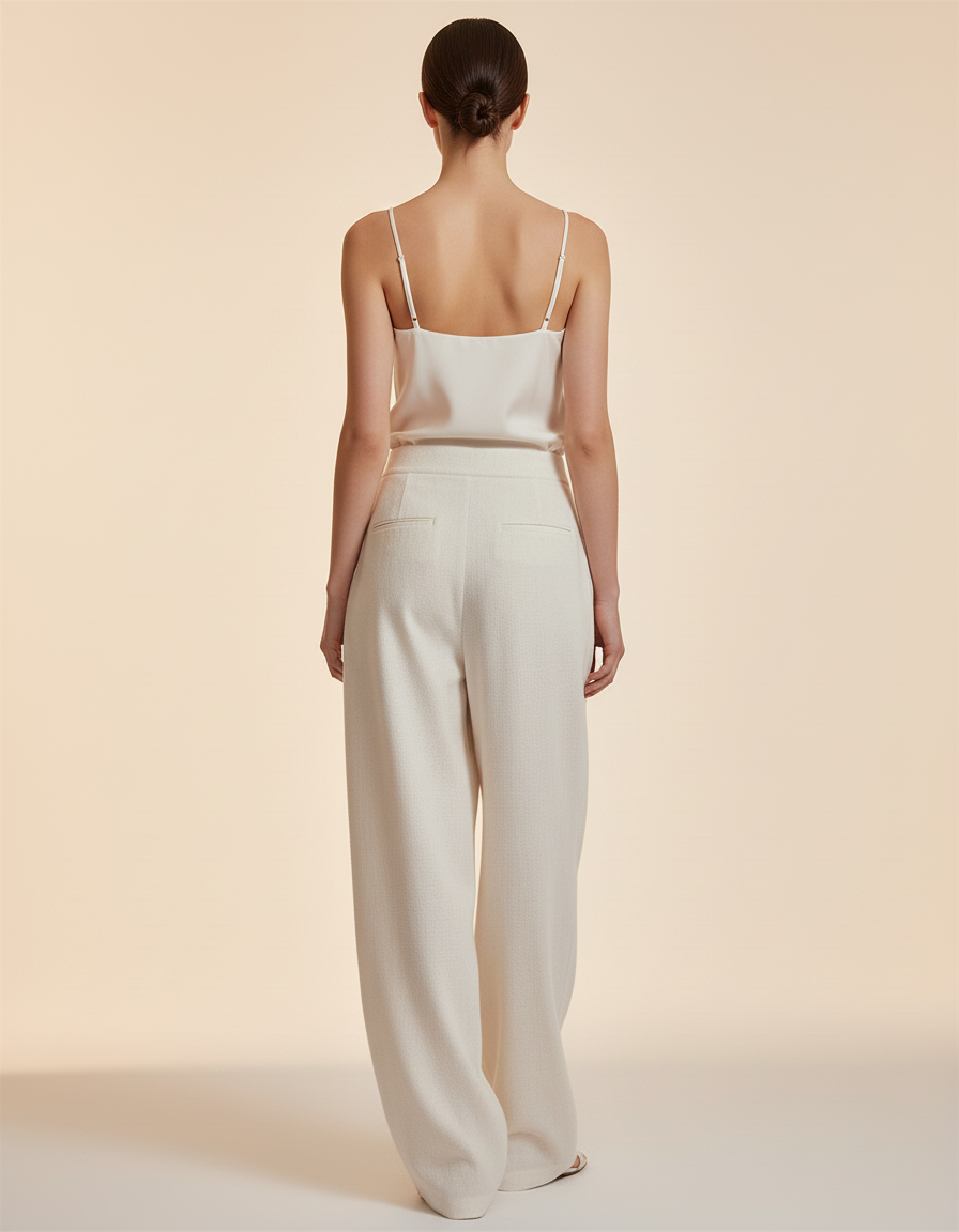 Pantalon Baggy Blanc Cassé Ample Plissé Fluide - Beige Lin - vue 2