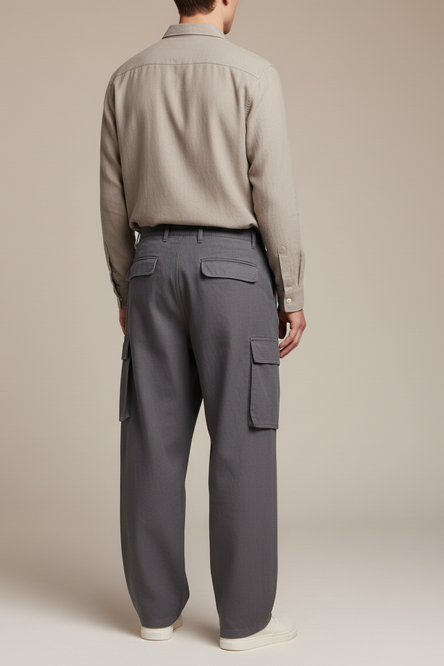 Pantalon Baggy Gris Cargo Ample Homme Coton - vue 2
