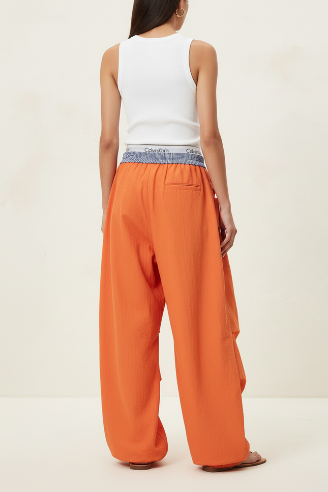 Pantalon Baggy Orange Cargo Ample Cordon Streetwear - Toile - vue 2