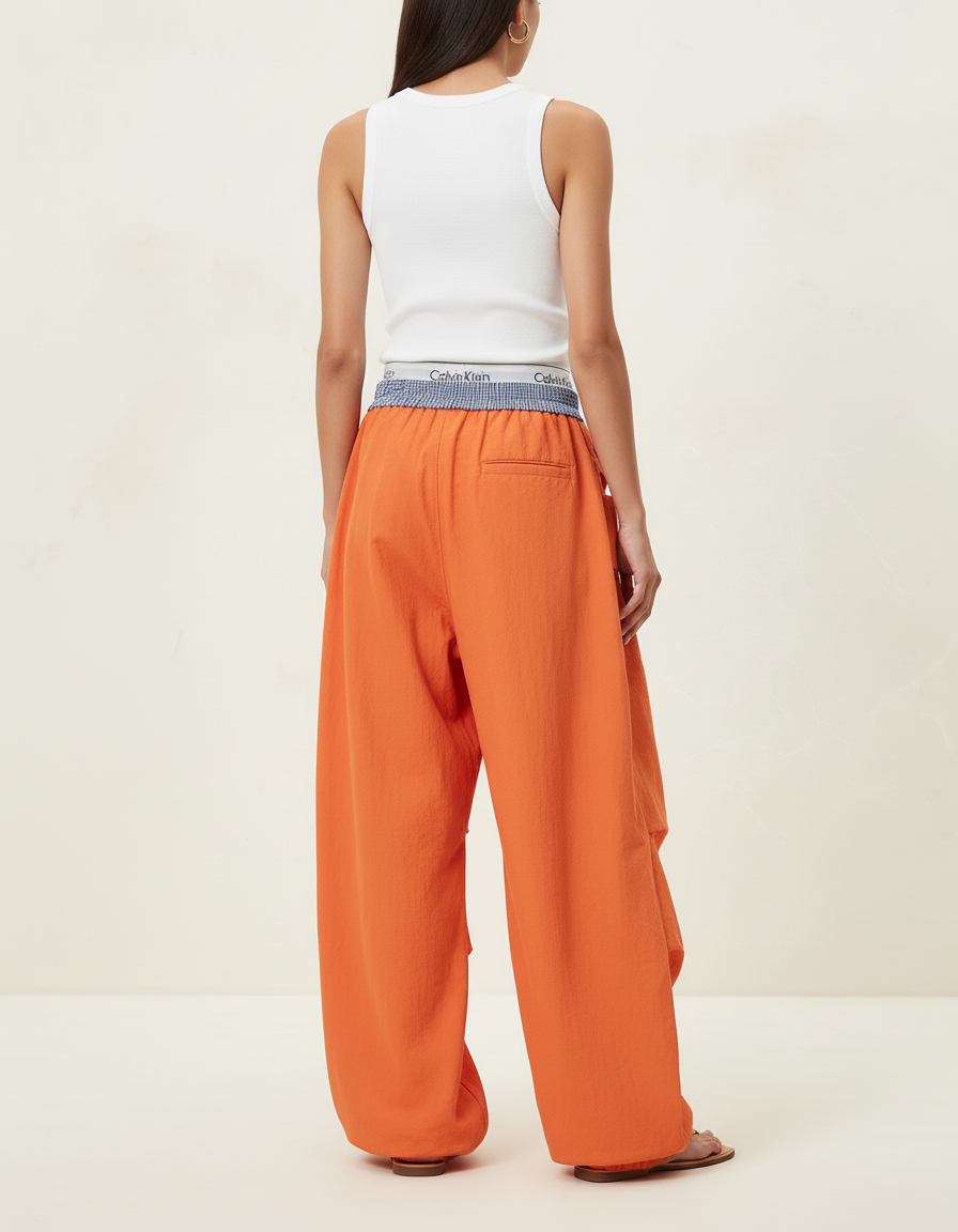 Pantalon Baggy Orange Cargo Ample Cordon Streetwear - Toile - vue 2