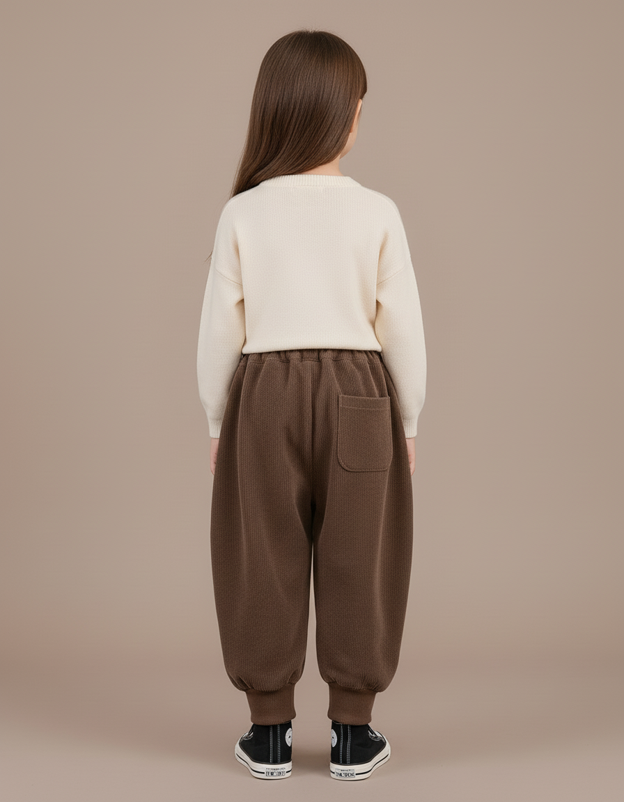 Pantalon Baggy Marron Côtelé Ample Confortable Enfant - Cordé - vue 2
