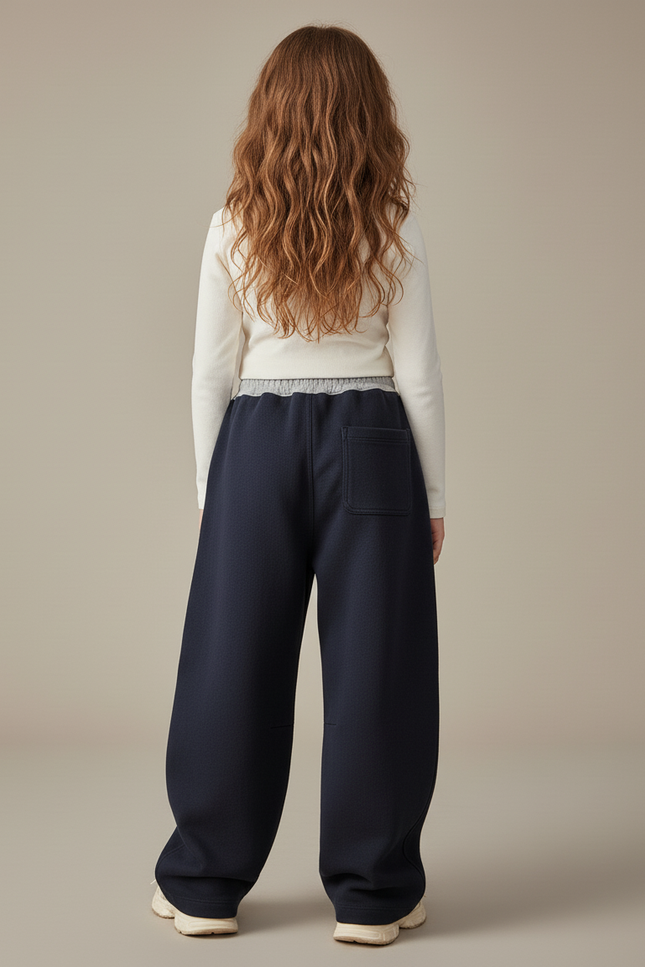 Pantalon Baggy Bleu Marine Ample Coton Sport Enfant - Molleton - vue 2