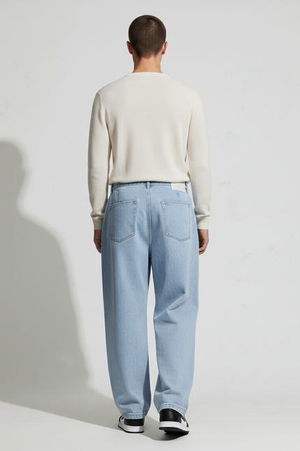 Pantalon Baggy Jean Bleu Clair Ample Streetwear Cordon - vue 2