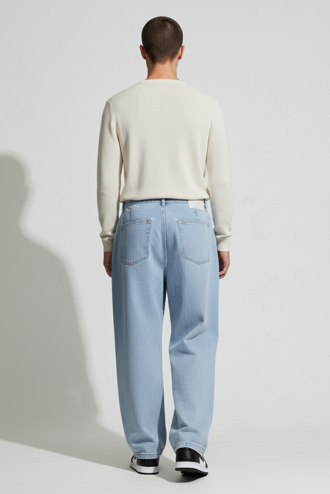 Pantalon Baggy Jean Bleu Clair Ample Streetwear Cordon - vue 2