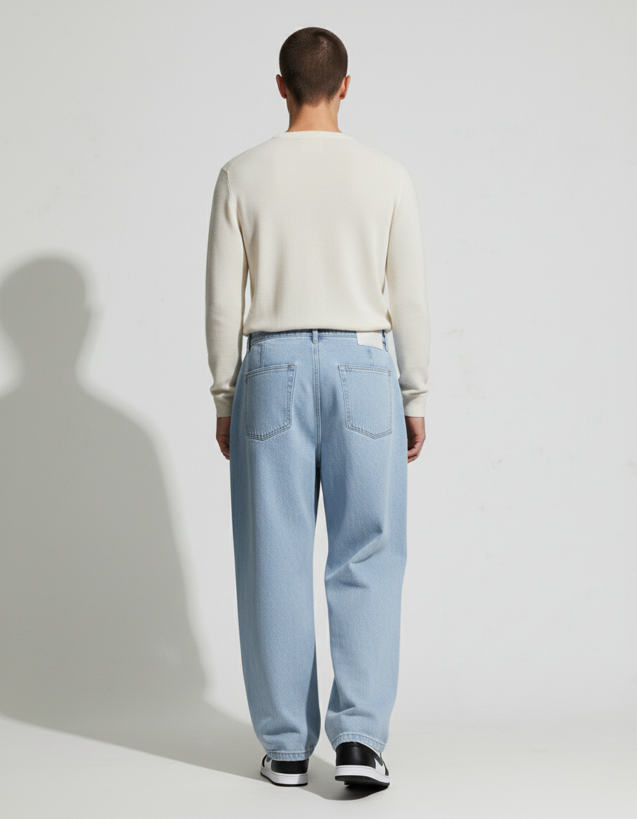 Pantalon Baggy Jean Bleu Clair Ample Streetwear Cordon - vue 2