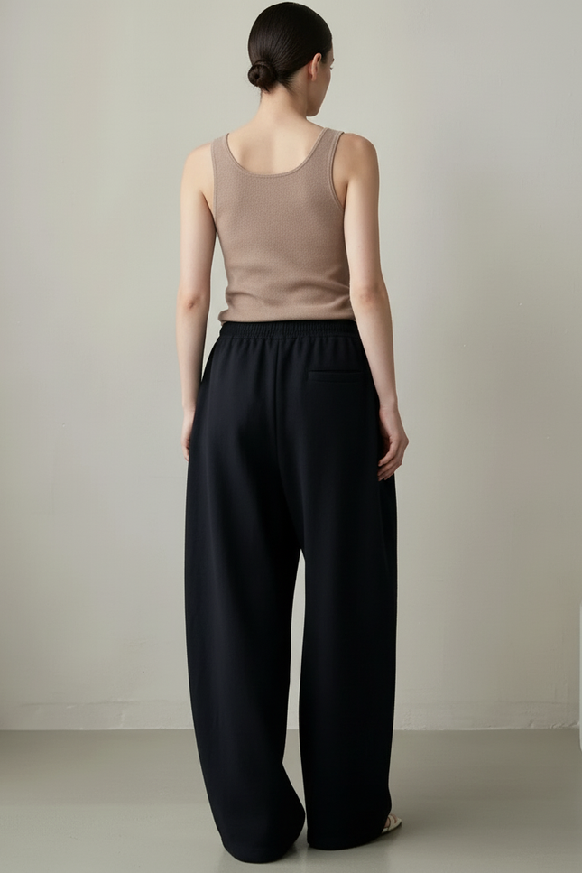 Pantalon Baggy Noir Ample Taille Élastique Confortable - Molleton - vue 2