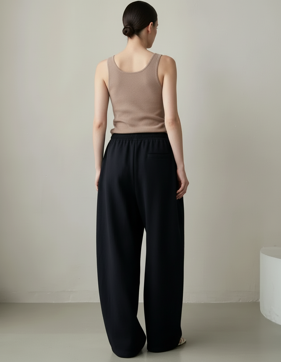 Pantalon Baggy Noir Ample Taille Élastique Confortable - Molleton - vue 2