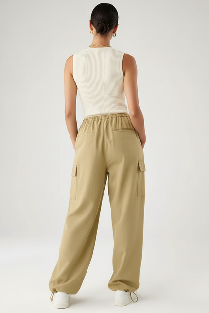 Pantalon Baggy Kaki Cargo Ample Décontracté Cordon - Toile - vue 2
