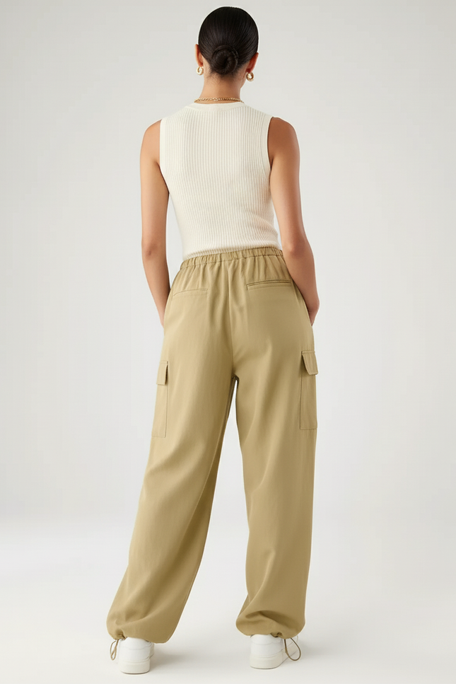 Pantalon Baggy Kaki Cargo Ample Décontracté Cordon - Toile - vue 2