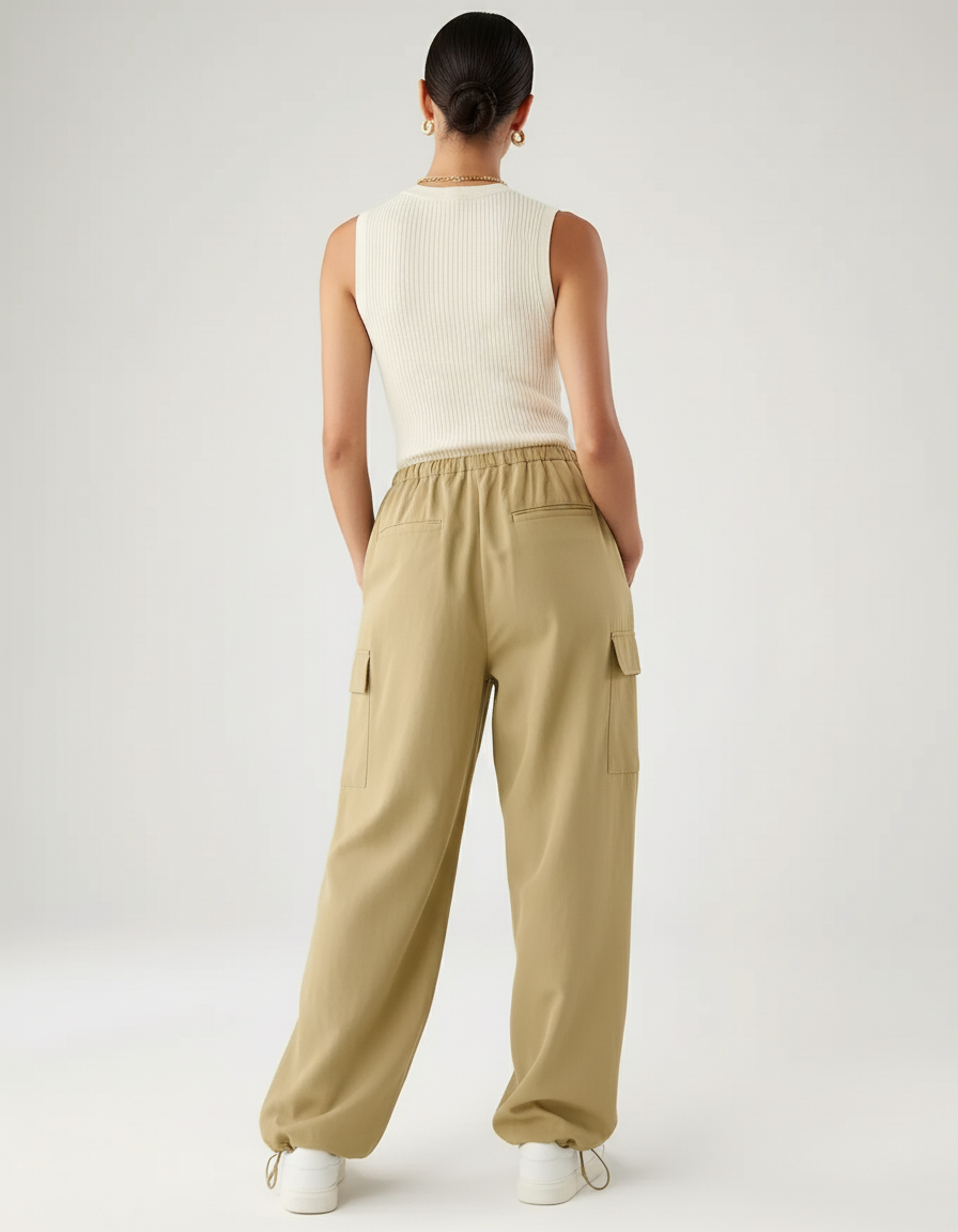 Pantalon Baggy Kaki Cargo Ample Décontracté Cordon - Toile - vue 2