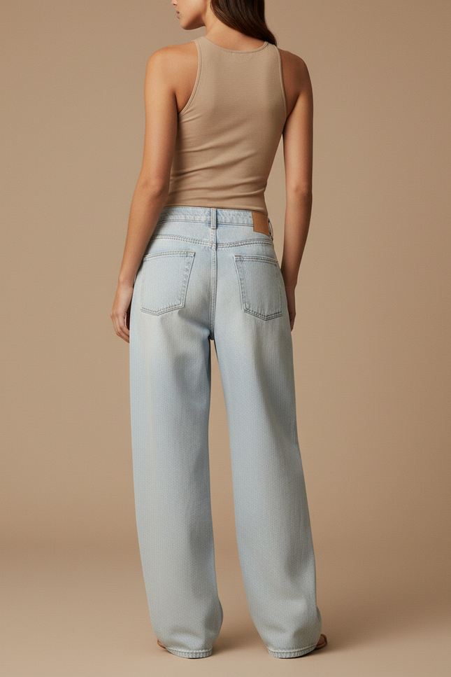 Pantalon Baggy Bleu Clair Ample Denim Large Vintage - Jean - vue 2