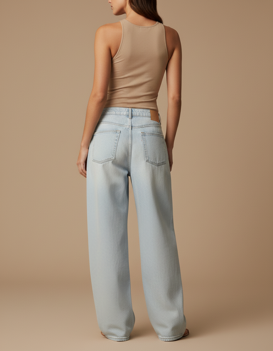 Pantalon Baggy Bleu Clair Ample Denim Large Vintage - Jean - vue 2