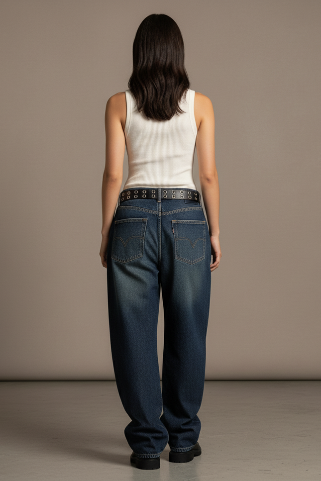 Pantalon Baggy Denim Large Graffiti Urbain Femme - Bleu Jean - vue 2