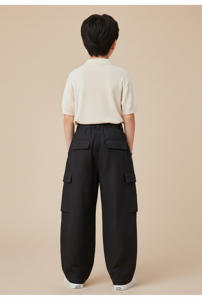 Pantalon Baggy Noir Ample Cargo Enfant Coton - vue 2
