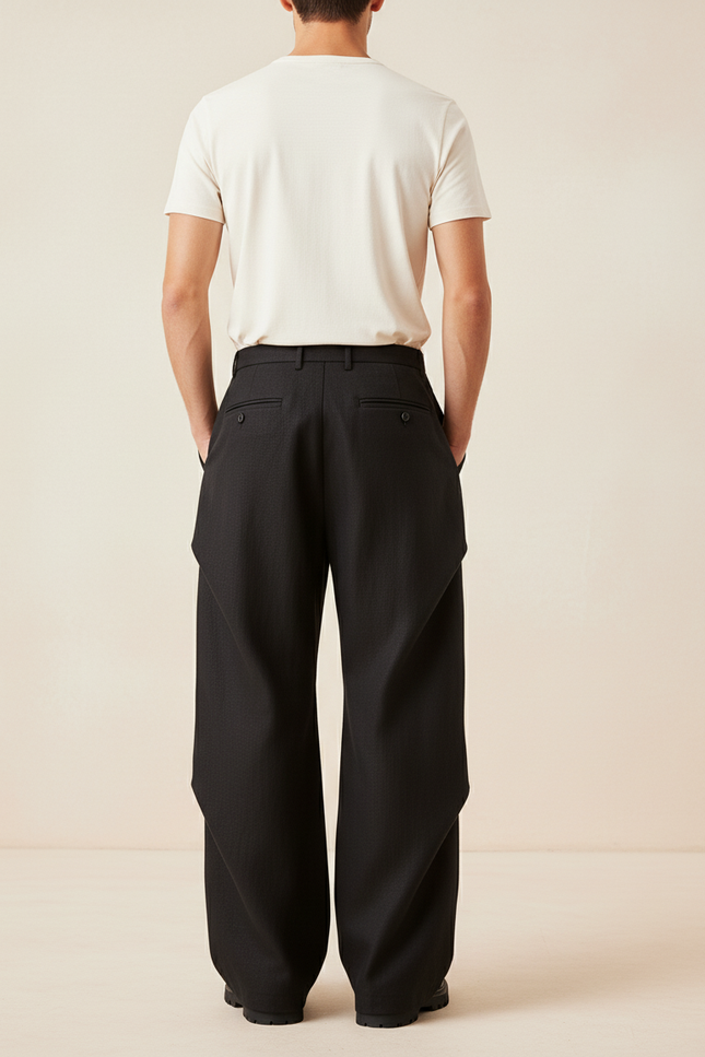 Pantalon Baggy Noir Ample Plissé Homme Décontracté - Gabardine - vue 2