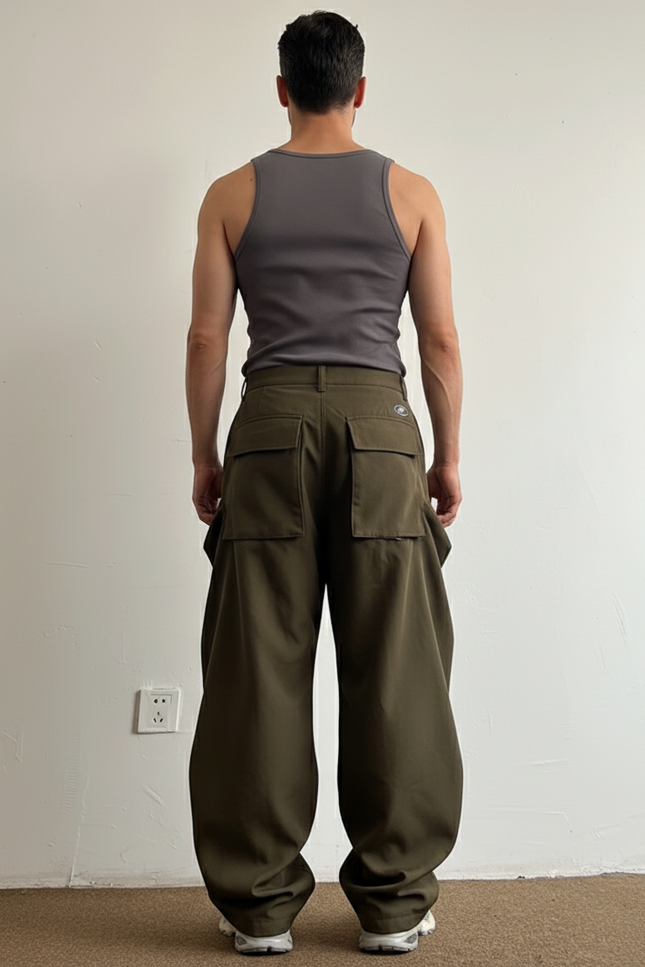 Pantalon Baggy Kaki Cargo Ample Techwear Homme - Gabardine - vue 2